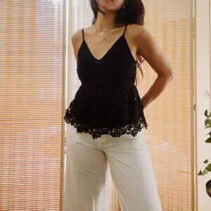 Floral Patterned Black Dressy Tank Top